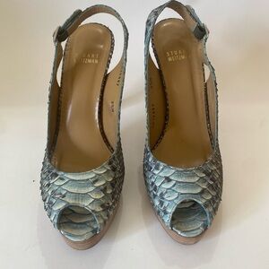 Stuart Weitzman Snakeskin Blue Slingback Heels 8.5 *repair needed*